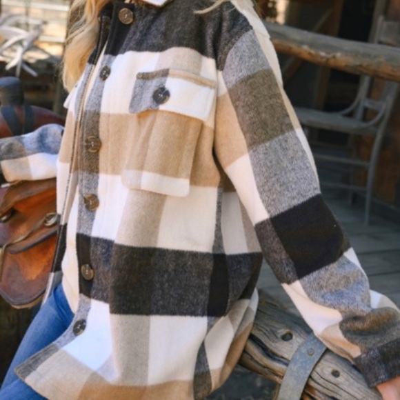 Jodifl Western Style Brushed Plaid  Shirt Jacket  Shacket NEW! - Picture 2 of 13
